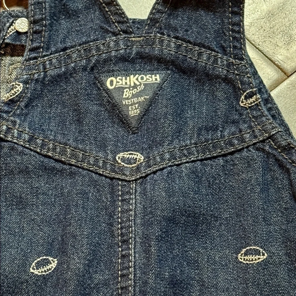 Oshkosh B’Gosh Denim Football Embroidered Overalls SZ 24 Months